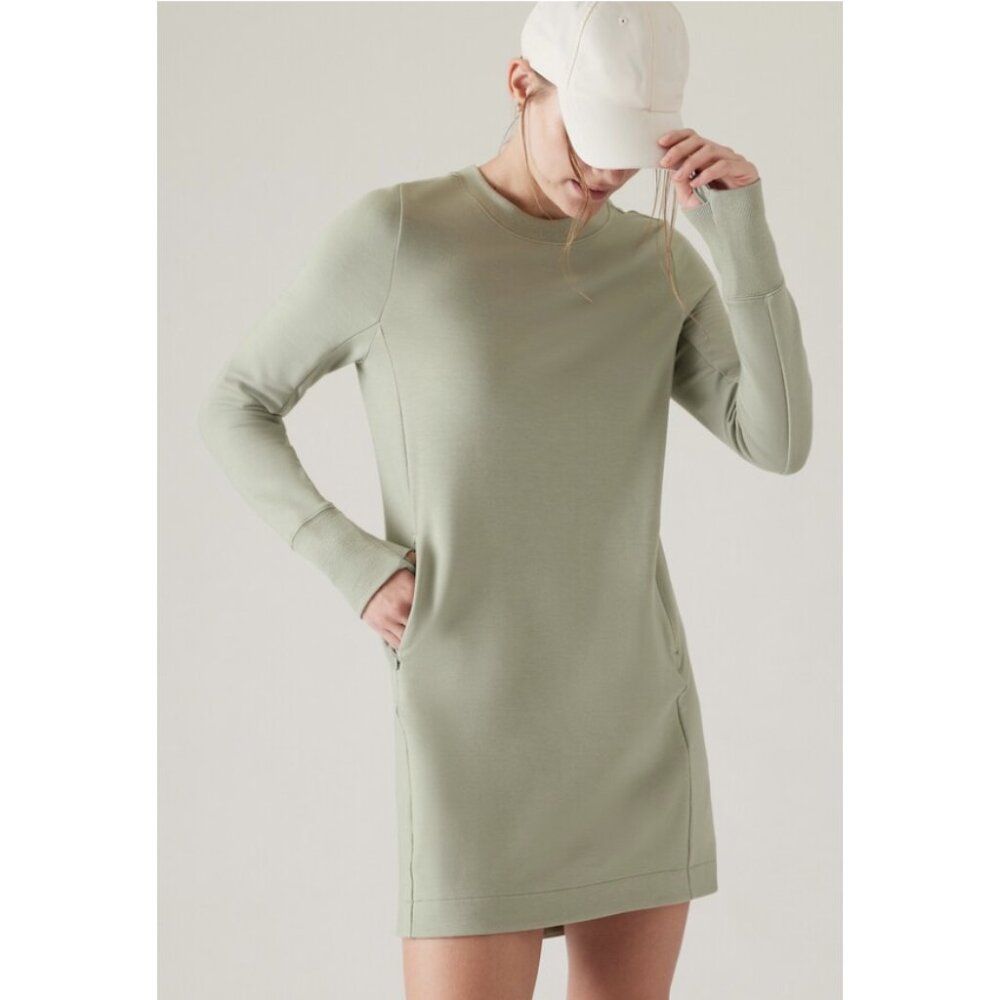 ATHLETA Coaster Luxe Sweatshirt Dress in Fern Green Athleisure Lounge - Size S - Picture 1 of 15